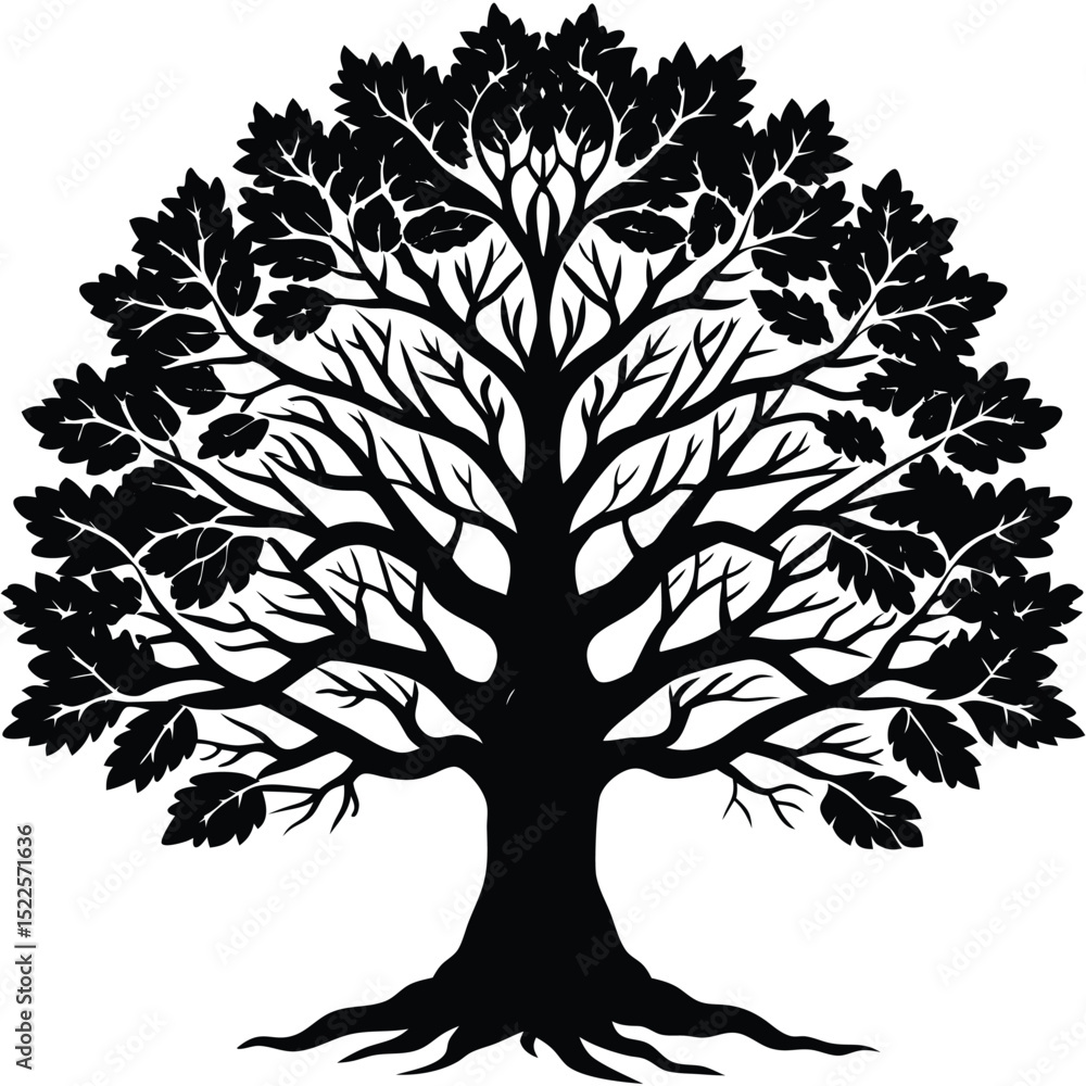 Obraz premium Oak tree silhouette vector illustration nature design art