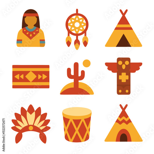 American native icons are featured in this set of nine culture icons.