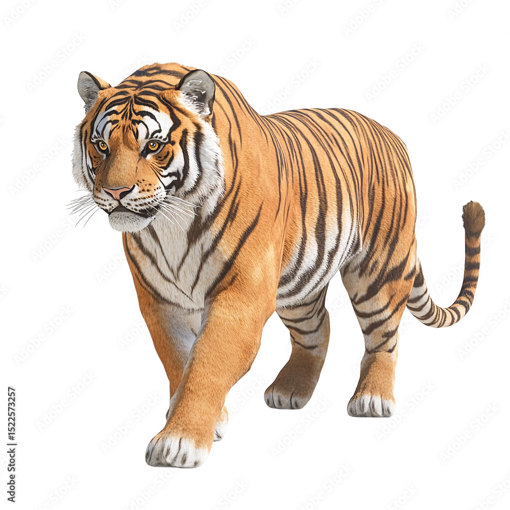 Obraz premium Majestic bengal tiger walking forward, isolated on transparent background