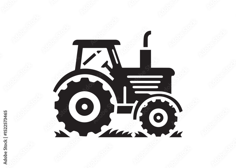 Obraz premium Tractor Icon, Tractor Silhouette Black vector white background