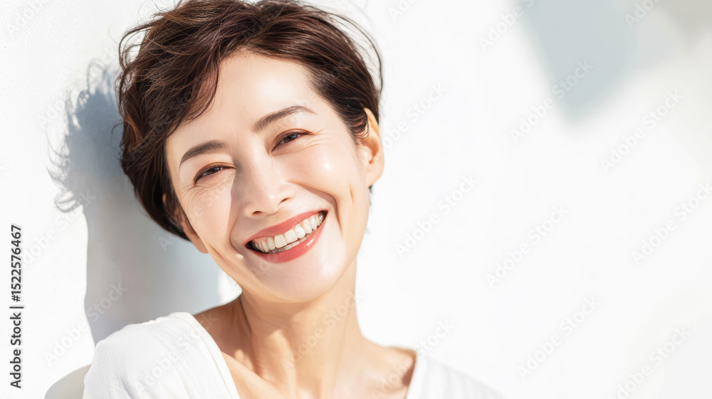 Naklejka premium ショートカットの笑顔の美しい女性