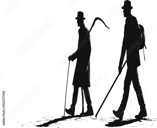 "Man with Walking Stick Silhouette."