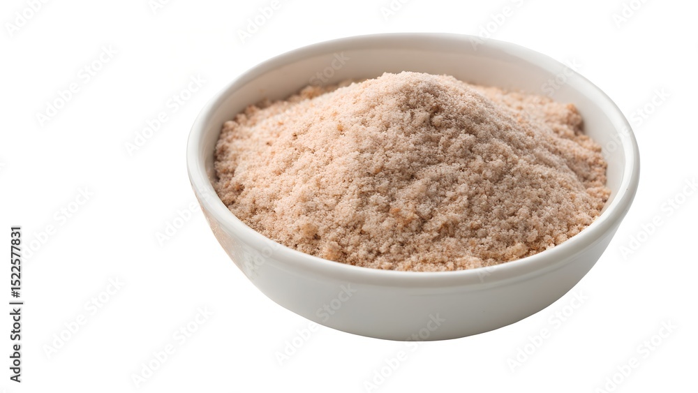 Bowl of Ground Smoked Salt Powder on White Background Bowl of Ground Smoked Salt Powder on White Background