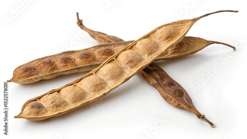 Whole Dried Mesquite Pods on White Background