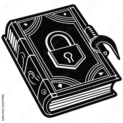 Vector illustration of a locked spellbook magic book icon silhouette