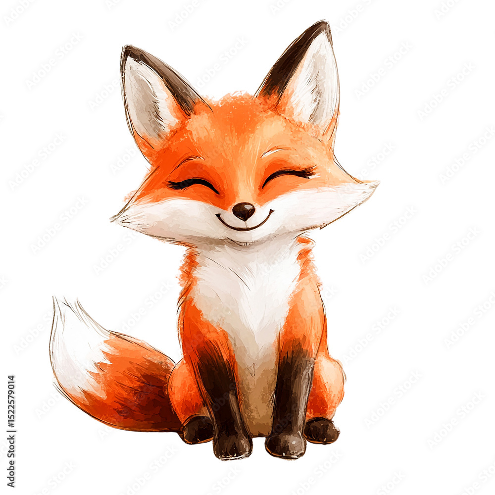 Fototapeta premium Adorable red fox sitting illustration, isolated on transparent background