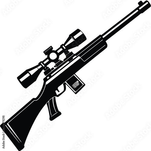 Vector illustration of sniper rifle with scope black design silhouette