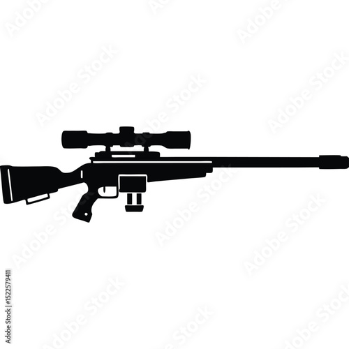 Sniper rifle illustration black and white weapon hunting aim silhouette