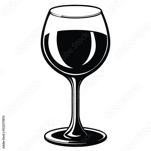 Isolated vector graphic of a wine glass filled with red wine silhouette