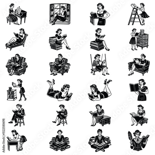 Pinup Girl Librarian Reading Book