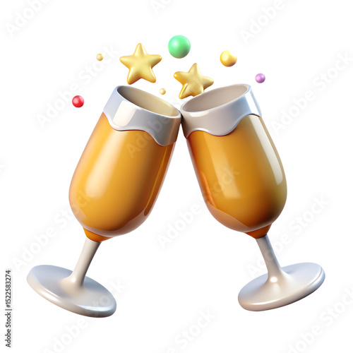 Two champagne glasses clinking celebrating party or event with isolated background