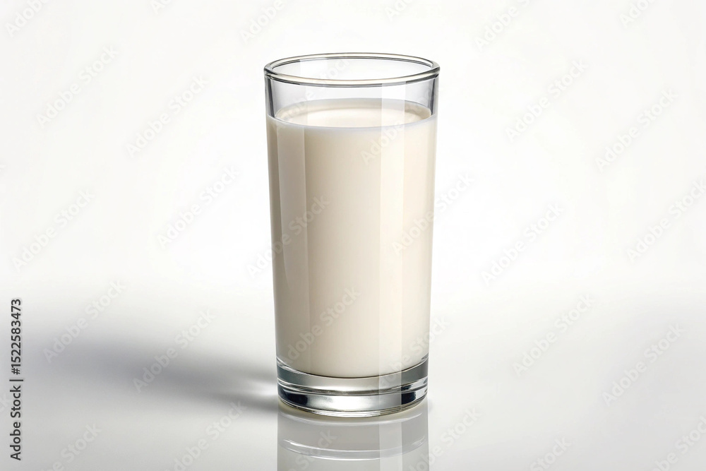 A refreshing glass of cold milk to start the day full of vitamins and calcium on a crisp white A refreshing glass of cold milk to start the day full of vitamins and calcium on a crisp white