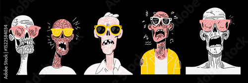 set of cool summer zombies wearing sunglasses