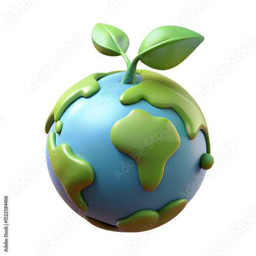 Vibrant 3d illustration of planet earth with growing plant symbolizing environmental protection