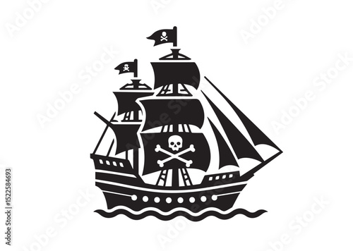 Pirate ship Silhouette Black Vector White Background