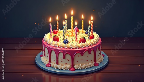birthday cake with lit candles