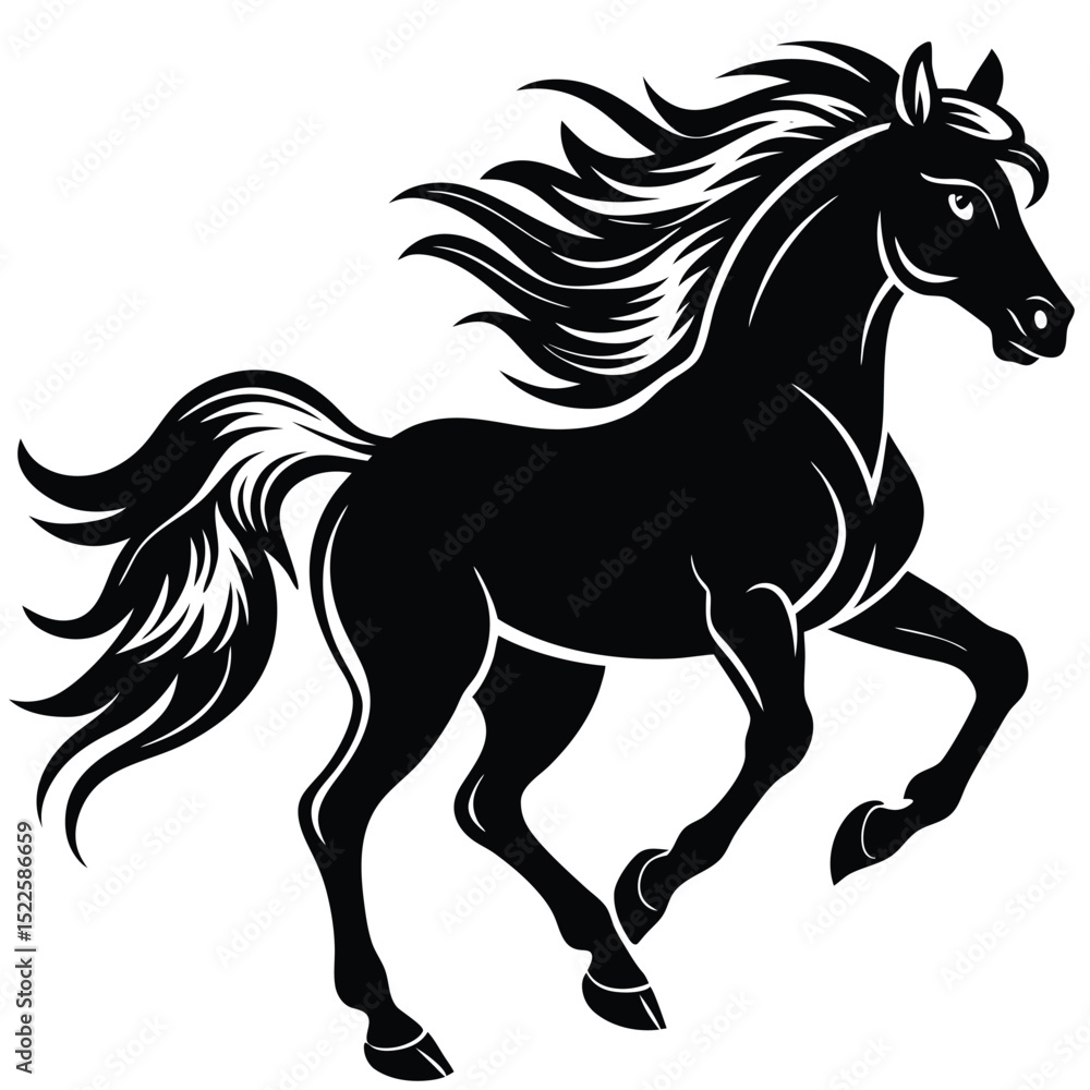 Black horse running drawing vector illustration graphic art silhouette Black horse running drawing vector illustration graphic art silhouette