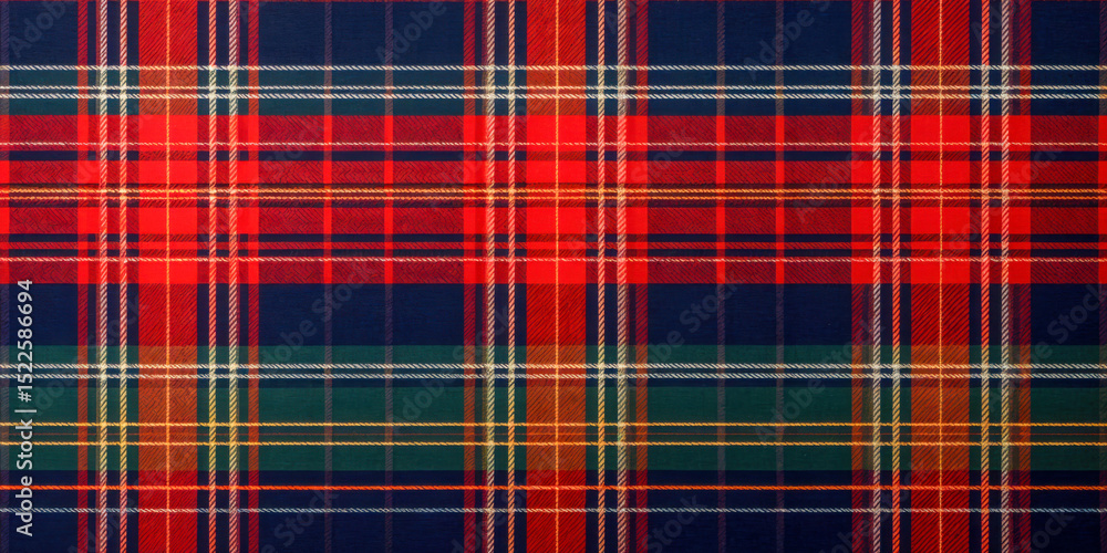 Fototapeta premium Seamless red tartan fabric texture in traditional Scottish pattern with intersecting lines and classic colors