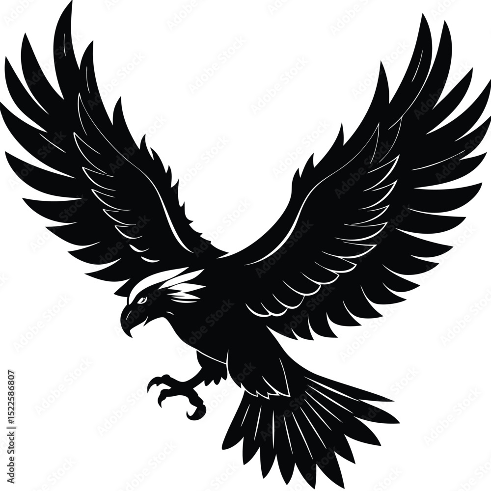 Fototapeta premium Black eagle vector illustration flying bird silhouette art