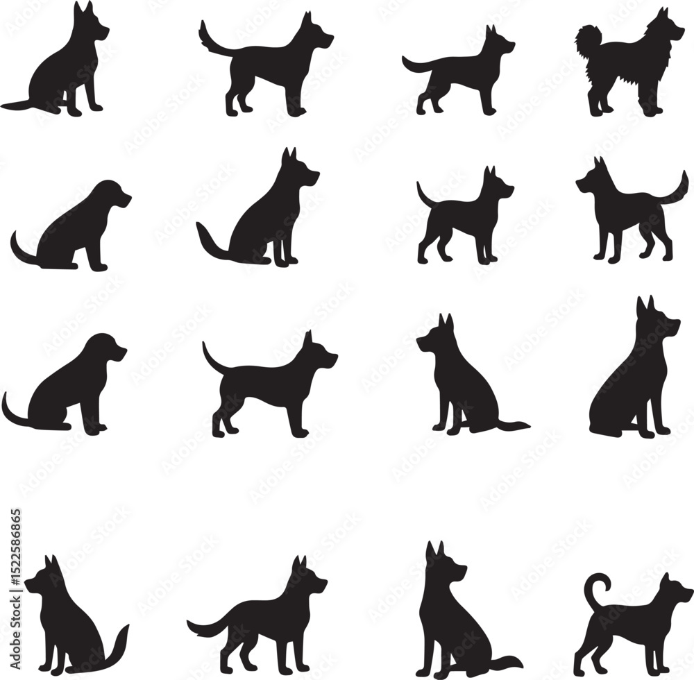 Fototapeta premium set of dogs silhouettes 100% fully editable vector file