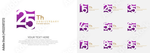 Anniversary logo set vector design, purple and gold color for celebration event