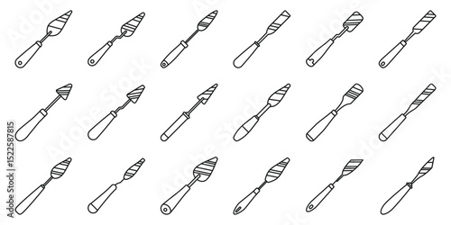 Palette knife icons set. Palette knives pattern showing different shapes and sizes for painting and applying colors, useful for artists and hobbyists
