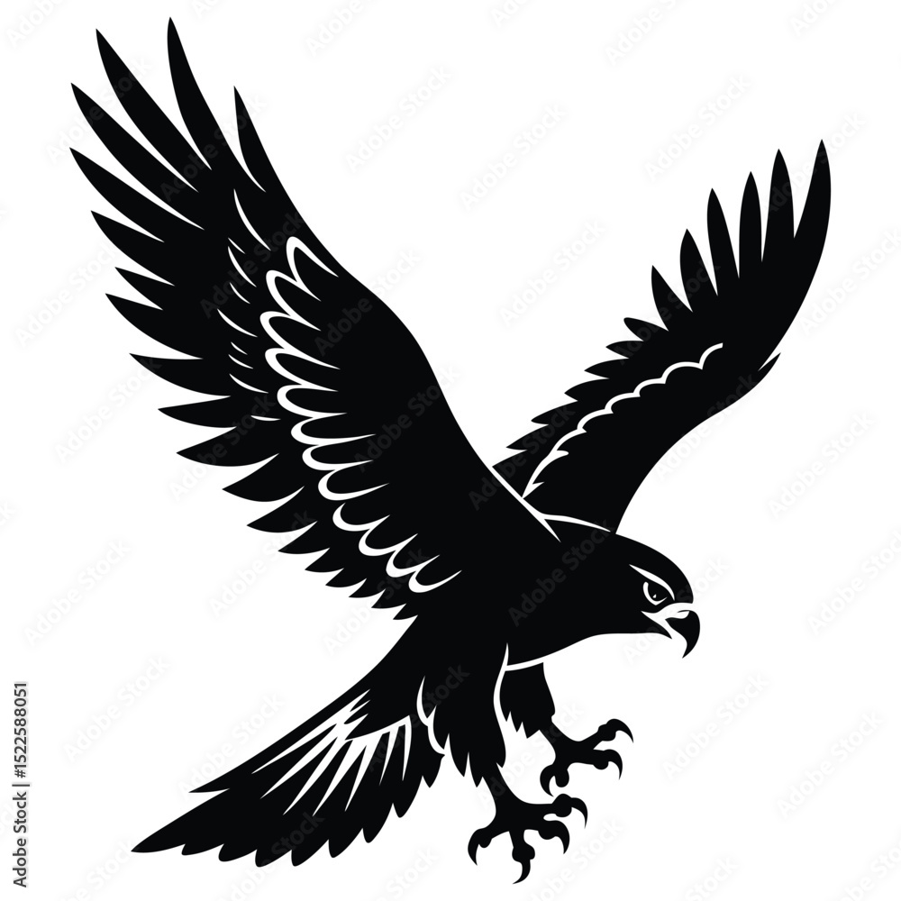Obraz premium Vector graphic of a soaring eagle design in black and white silhouette