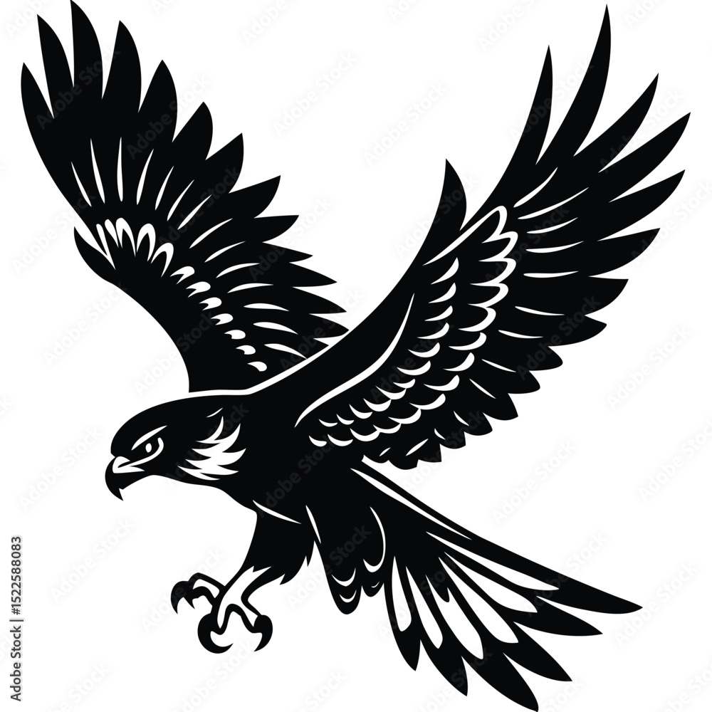 Fototapeta premium Black eagle silhouette vector illustration flying design