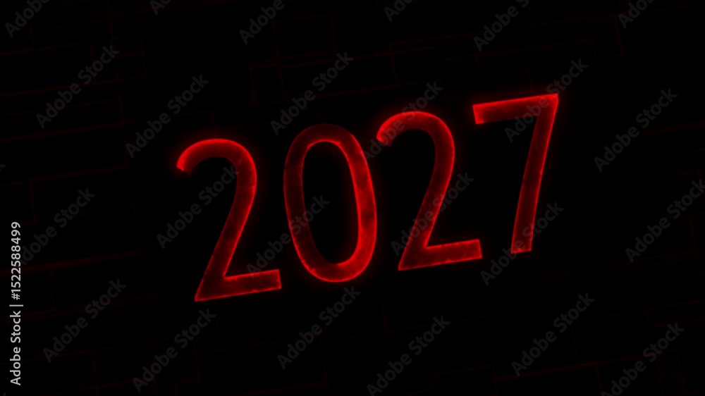 Neon glowing 2027 animation.2027 glowing year text animation on technology background. Neon glowing 2027 animation.2027 glowing year text animation on technology background.