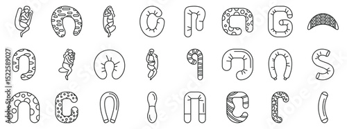 Pregnancy cushion icons set. Set of pregnant women sleeping comfortably using various shapes of maternity pillows, providing support and relaxation during pregnancy