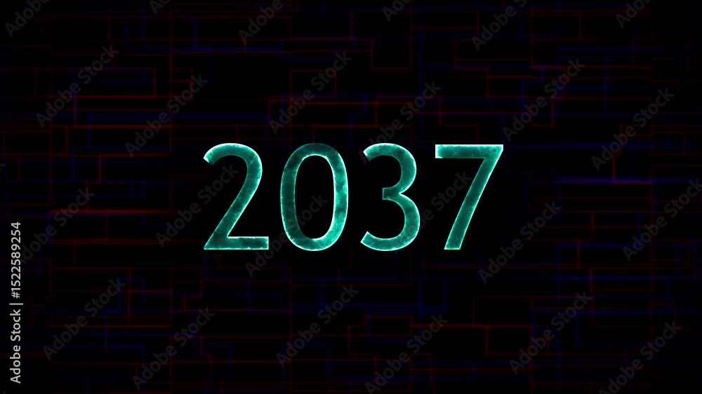 Neon glowing 2037 animation.2037 glowing year text animation on technology background. Neon glowing 2037 animation.2037 glowing year text animation on technology background.