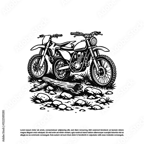 Vintage hand drawn motocross or chopper motorbike vector isolated on white background