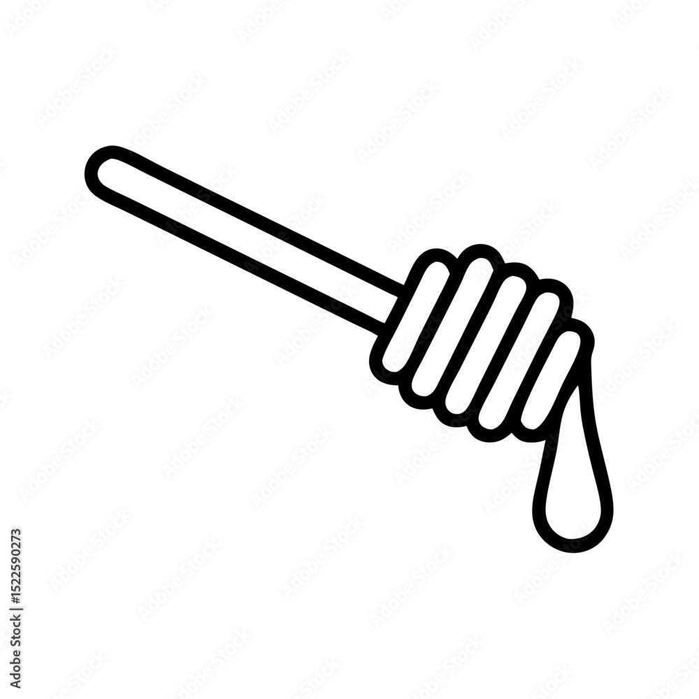 Honey dipper with honey dripping in a minimalist outline design Honey dipper with honey dripping in a minimalist outline design