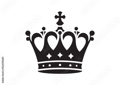Queen crown Silhouette Black Vector White Background