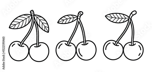 Three pairs of cherries line art illustration