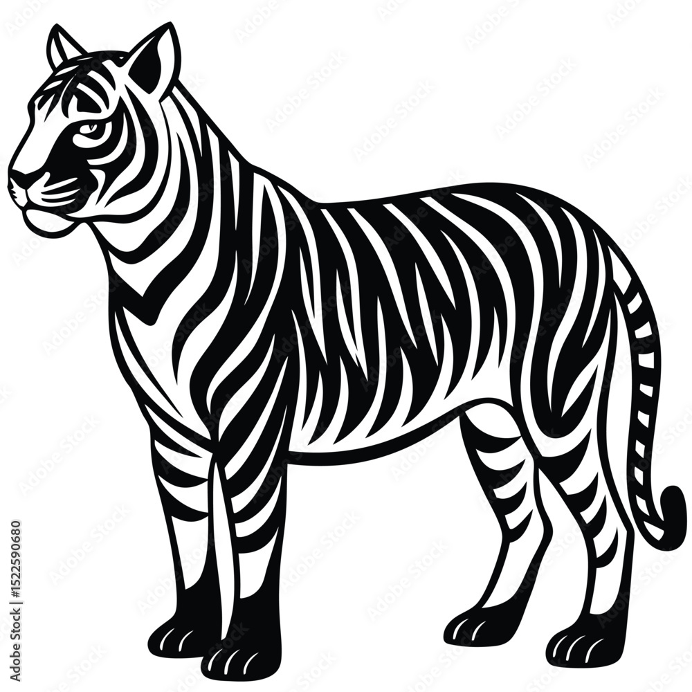 Fototapeta premium Tiger illustration black and white vector graphic design silhouette