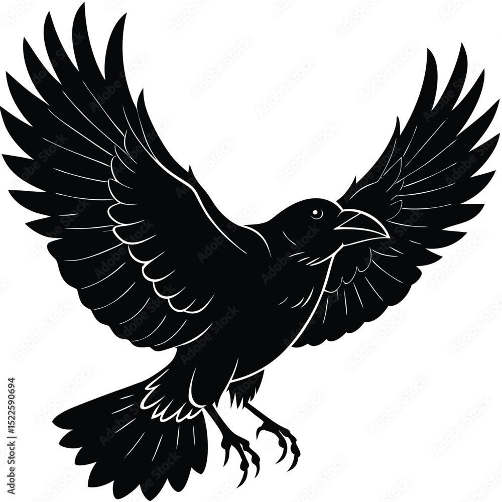 Obraz premium Flying crow vector illustration black bird graphic design silhouette