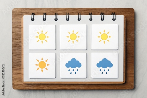 Desk Calendar with Sunny and Rainy Weather Icons
