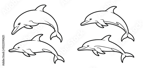 Four dolphins jumping line art illustration
