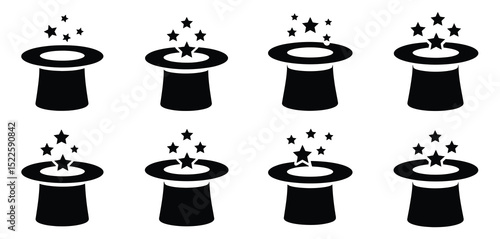 Magic hat icons with stars eight variations