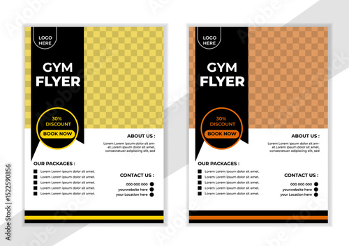 Bodybuilding fitness gym flyer poster design template. Gym/ fitness flyer template, social media post, web banner with clean and modern layout.Gym flyer design template. Flyer, social media post .