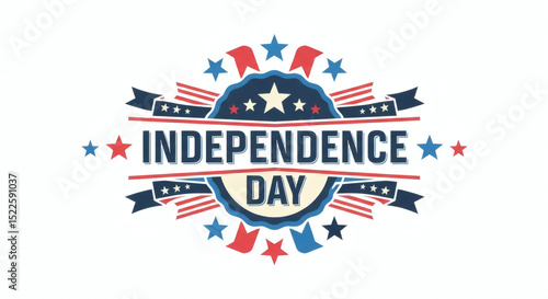 Celebratory independence day badge with stars and stripes illustration