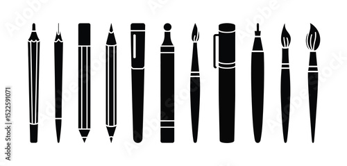 Collection of black writing and art supplies icons