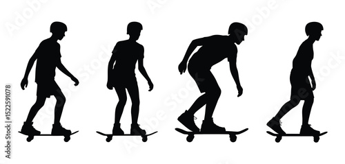 Silhouette of boy skateboarding in four poses