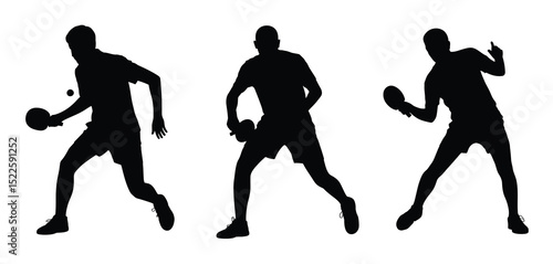 Table tennis players silhouettes action poses