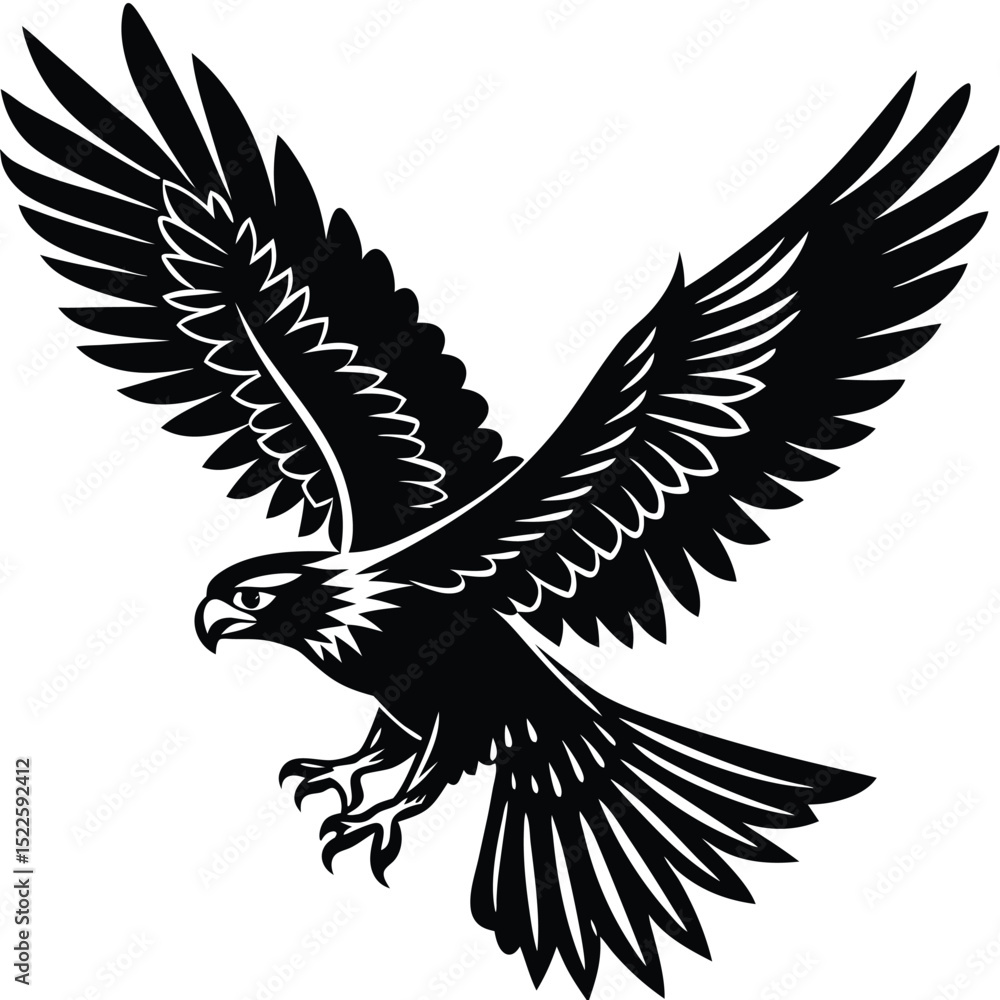 Fototapeta premium Eagle vector illustration black and white clip art design silhouette