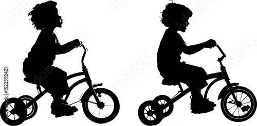 Happy Children on Tricycles Silhouette - Childhood Play and Outdoor Fun
