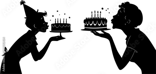 Children Blowing Out Birthday Candles Silhouette - Celebration and Party Joy