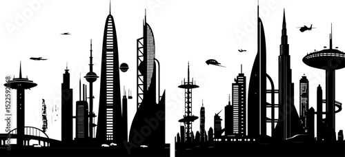 Futuristic Cityscape Skyline Silhouette - Modern Urban Architecture