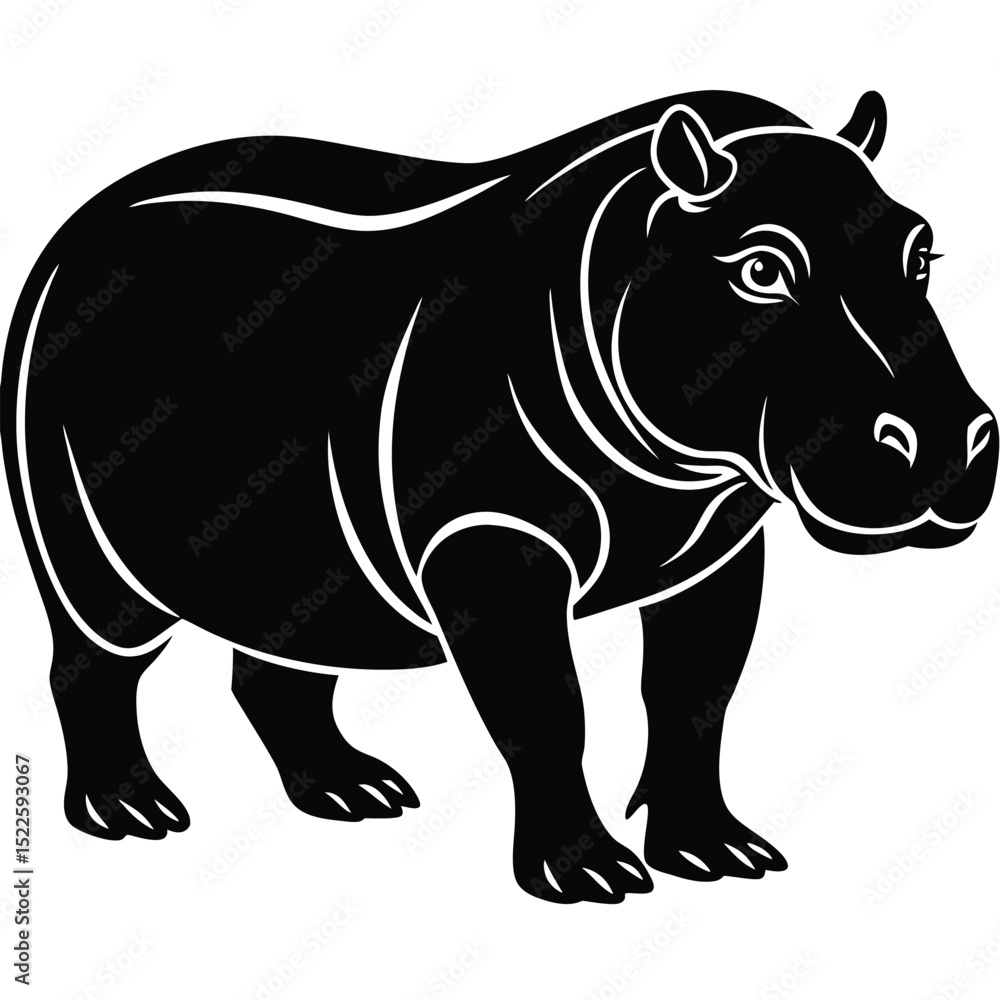 Fototapeta premium Hippo illustration black and white vector graphic animal silhouette